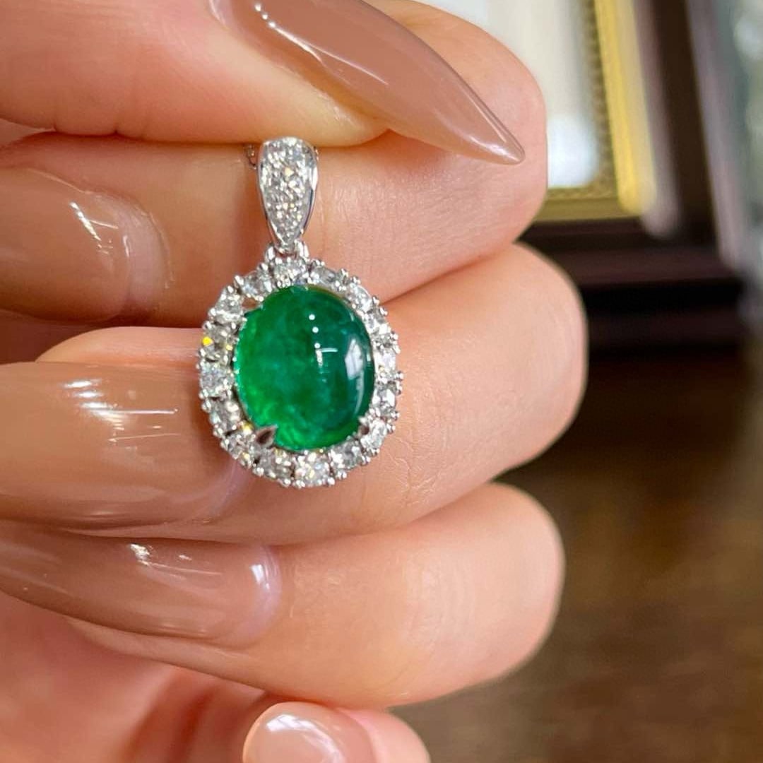 14k Gold 4.02 Ctw Vivid Green Natural Emerald & Diamond Pendant( Without Chain ) - 5