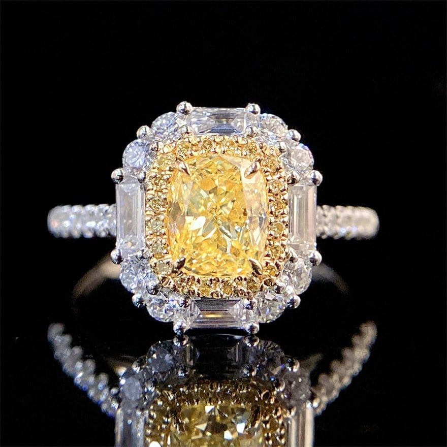 Gia Certified 14k Gold 1.70 Ctw Natural Yellow Diamond & Diamond Ring/pendant( Without Chain ): Ref:231060209 // gold content:14k gold // ring size:7. 25us // // main gemstone:yellow diamond // certified:gia // shape:cushion // carat weight:1ct // clarity grade:vs1 // color:yellow // treatment:n