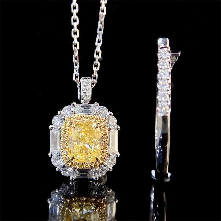 Gia Certified 14k Gold 1.70 Ctw Natural Yellow Diamond & Diamond Ring/pendant( Without Chain ) - 4