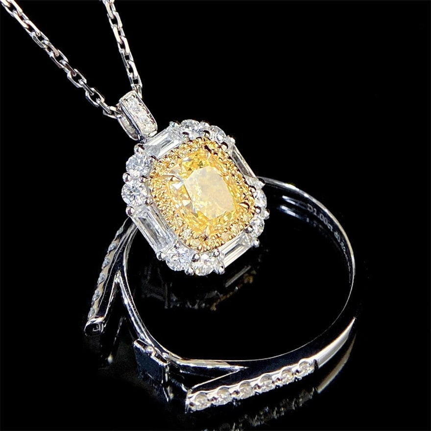 Gia Certified 14k Gold 1.70 Ctw Natural Yellow Diamond & Diamond Ring/pendant( Without Chain ) - 5