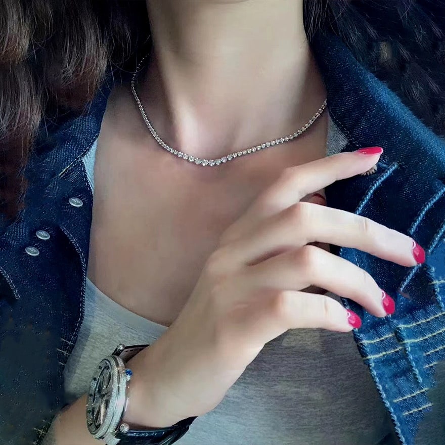 14k Gold 3 Ct Natural H Diamond Necklace - 2