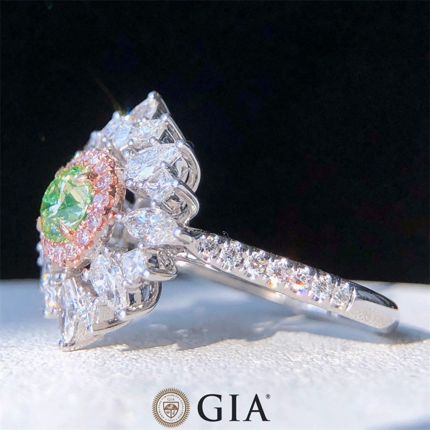 Gia Certified 14k Gold 2.60 Ctw Natural Green Diamond & Diamond Ring - 3