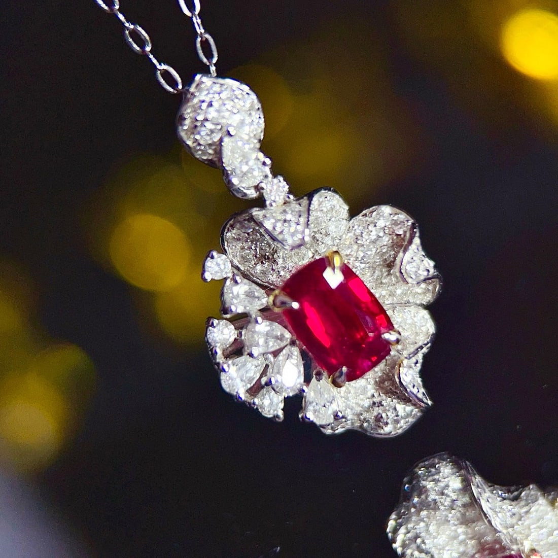 14k Gold 1.83 Ctw Natural Ruby & Diamond Pendant( Without Chain ): Ref:231060236 // gold content:14k gold // main gemstone:ruby // shape:cushion // carat weight:1. 08ct // color:pigeonblood red // treatment:natural // // adjacent gemstone 2 : diamond //