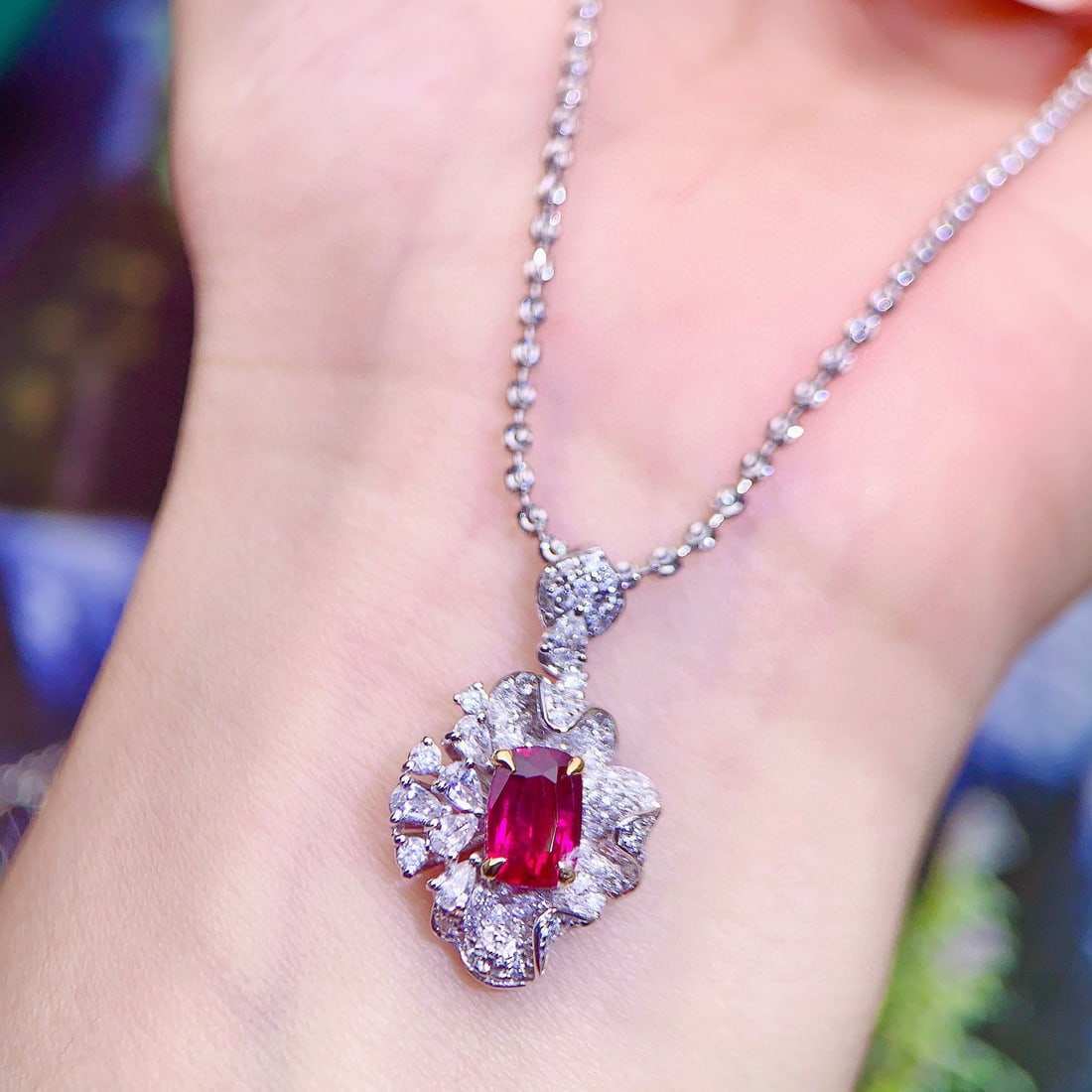 14k Gold 1.83 Ctw Natural Ruby & Diamond Pendant( Without Chain ) - 5