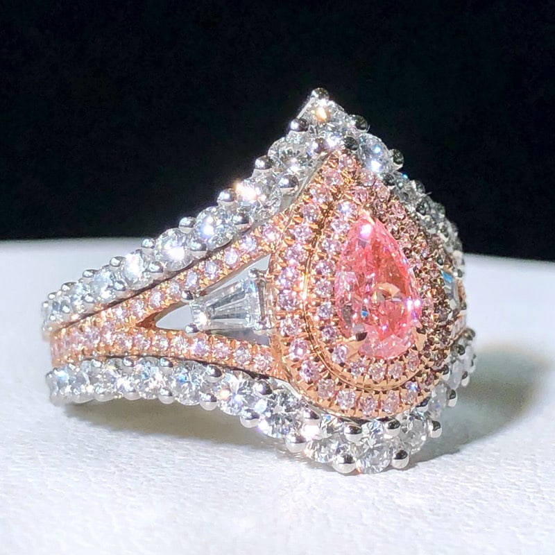 14k Gold 0.50 Ct Natural Pink Diamond & Diamond Ring - 2