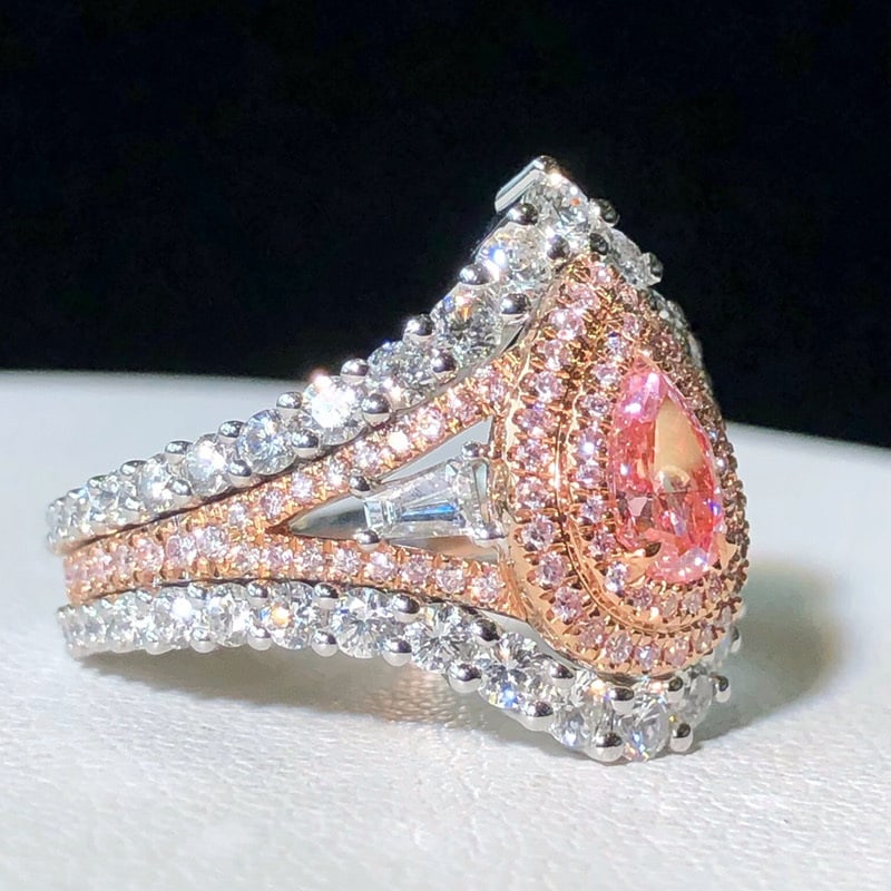 14k Gold 0.50 Ct Natural Pink Diamond & Diamond Ring - 3