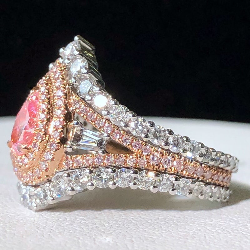 14k Gold 0.50 Ct Natural Pink Diamond & Diamond Ring - 4