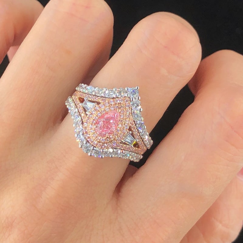 14k Gold 0.50 Ct Natural Pink Diamond & Diamond Ring - 5