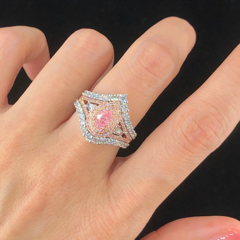 14k Gold 0.50 Ct Natural Pink Diamond & Diamond Ring - 6