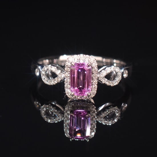 14k Gold 0.66 Ctw Natural Sapphire & Diamond Ring: Ref:231060249 // gold content:14k gold // ring size:7. 25us // // main gemstone:sapphire // shape:octagonal // carat weight:0. 5ct // color:pink // treatment:natural // // adjacent gemstone 2 :