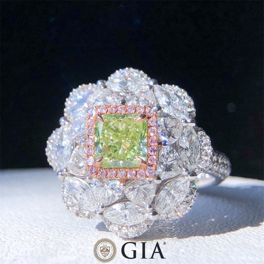 14k Gold 3.70 Ctw Natural Green Diamond & Diamond Ring/pendant( Without Chain ) - 2
