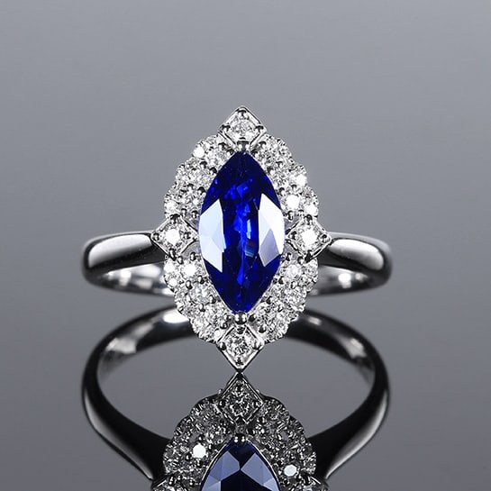 14k Gold 1.75 Ctw Natural Sapphire & Diamond Ring: Ref:231060281 // gold content:14k gold // ring size:7. 25us // // main gemstone:sapphire // shape:marquise // carat weight:1. 46ct // color:royal blue // treatment:natural // // adjacent gemstone 2 :