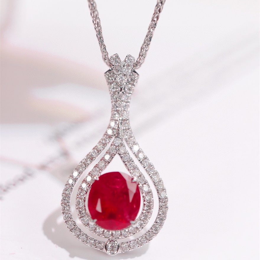 14k Gold 1.9 Ctw Natural Ruby & Diamond Pendant( Without Chain ): Ref:231060287 // gold content:14k gold // main gemstone:ruby // shape:oval // carat weight:1. 5ct // color:red // treatment:natural // // adjacent gemstone 2 : diamond // shape:round // carat weight:0