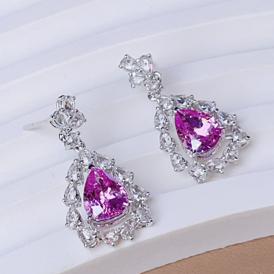 14k Gold 2.4 Ct Natural Sapphire & Sapphire Earrings - 2