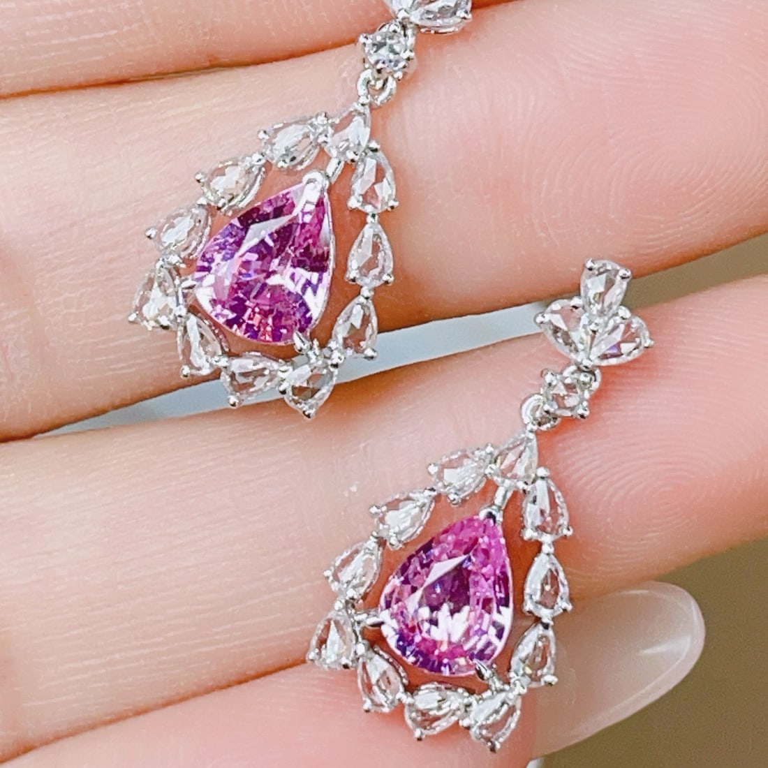 14k Gold 2.4 Ct Natural Sapphire & Sapphire Earrings - 4
