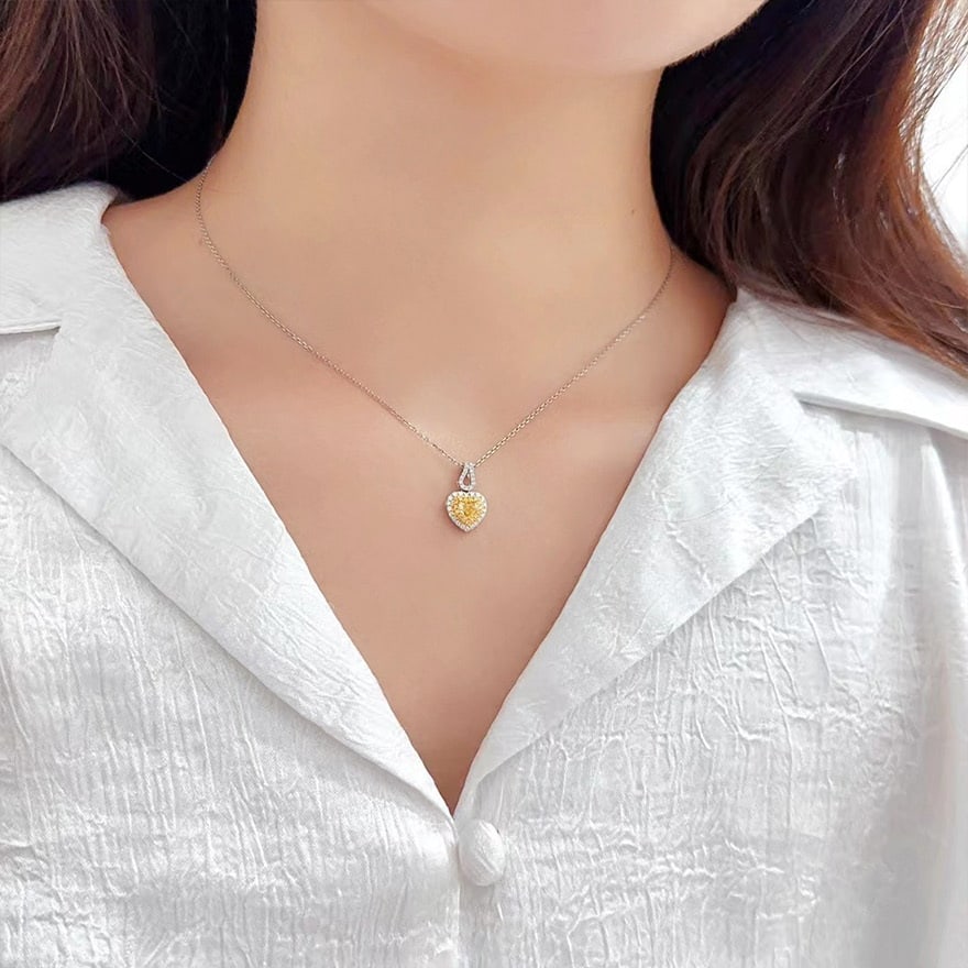 14k Gold 0.55 Ctw Natural Yellow Diamond & Diamond Pendant( Without Chain ) - 3
