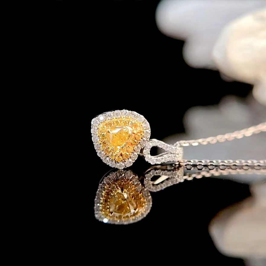 14k Gold 0.55 Ctw Natural Yellow Diamond & Diamond Pendant( Without Chain ) - 4