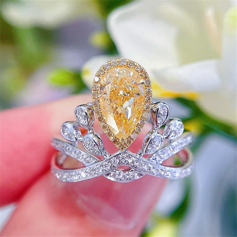 14k Gold 1.00 Ct Natural Yellow Diamond & Diamond Ring - 3