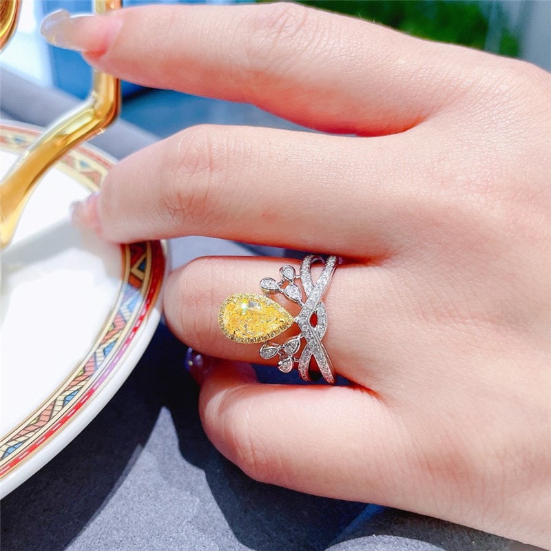 14k Gold 1.00 Ct Natural Yellow Diamond & Diamond Ring - 5
