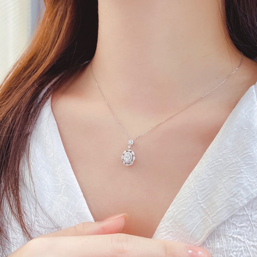 Gia Certified 14k Gold 0.30 Ct Natural H Si1 Oval Diamond Necklace - 2