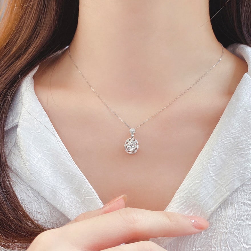 Gia Certified 14k Gold 0.30 Ct Natural H Si1 Oval Diamond Necklace - 3
