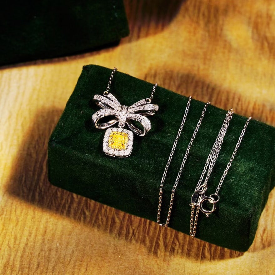 14k Gold 0.78 Ctw Natural Yellow Diamond & Diamond Necklace - 2