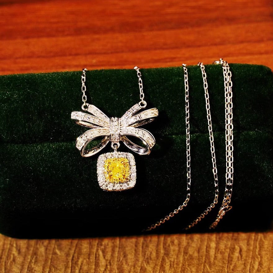 14k Gold 0.78 Ctw Natural Yellow Diamond & Diamond Necklace - 6