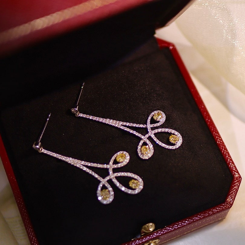 14k Gold 1.54 Ctw Natural Yellow Diamond & Diamond Earrings - 2