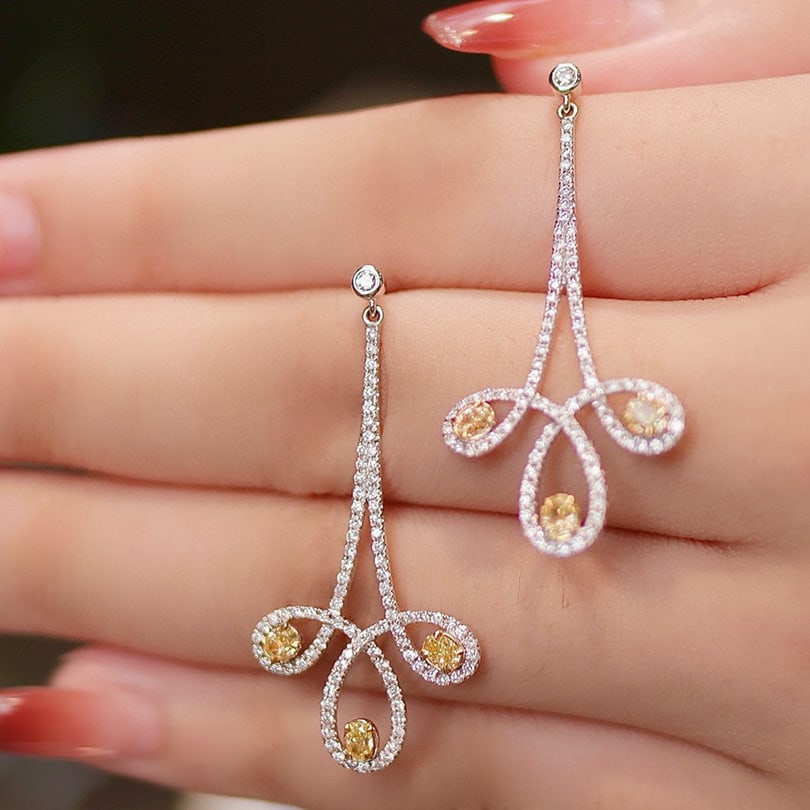 14k Gold 1.54 Ctw Natural Yellow Diamond & Diamond Earrings - 3