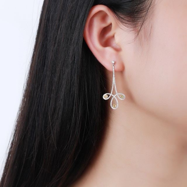 14k Gold 1.54 Ctw Natural Yellow Diamond & Diamond Earrings - 4