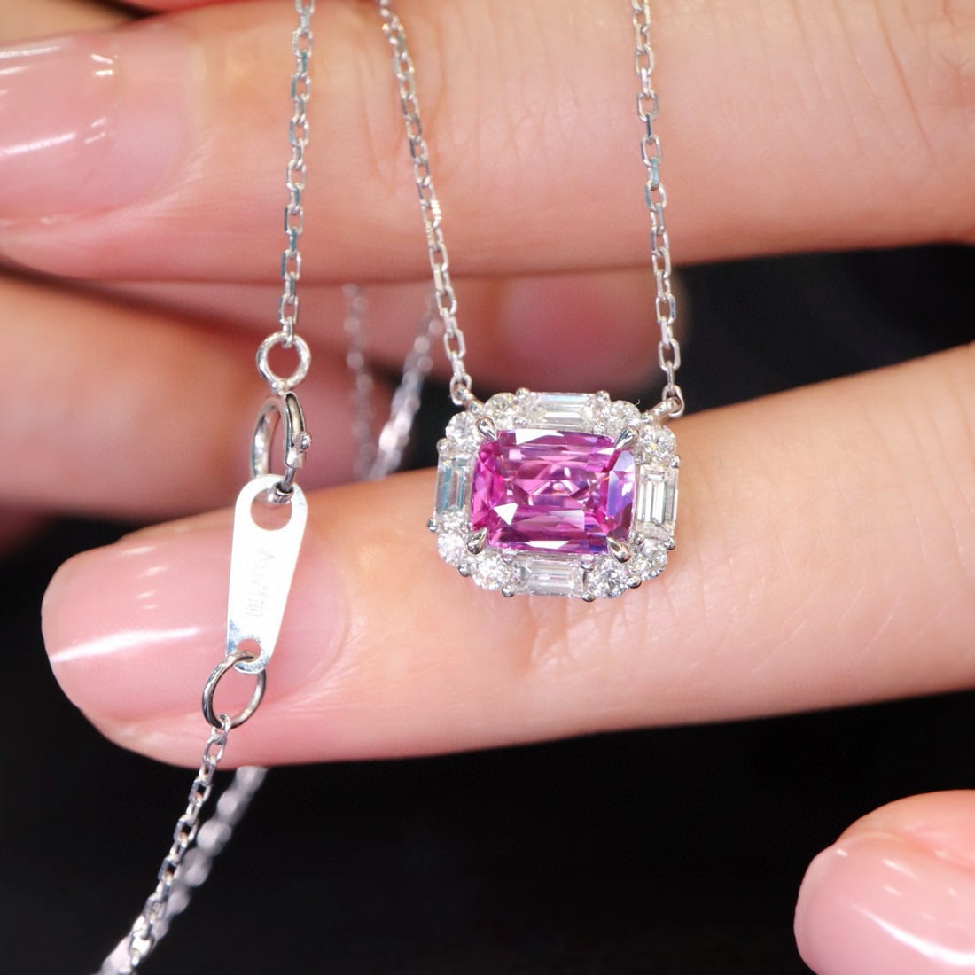 14k Gold 1.50 Ctw Natural Padparadscha Sapphire & Diamond Necklace - 3