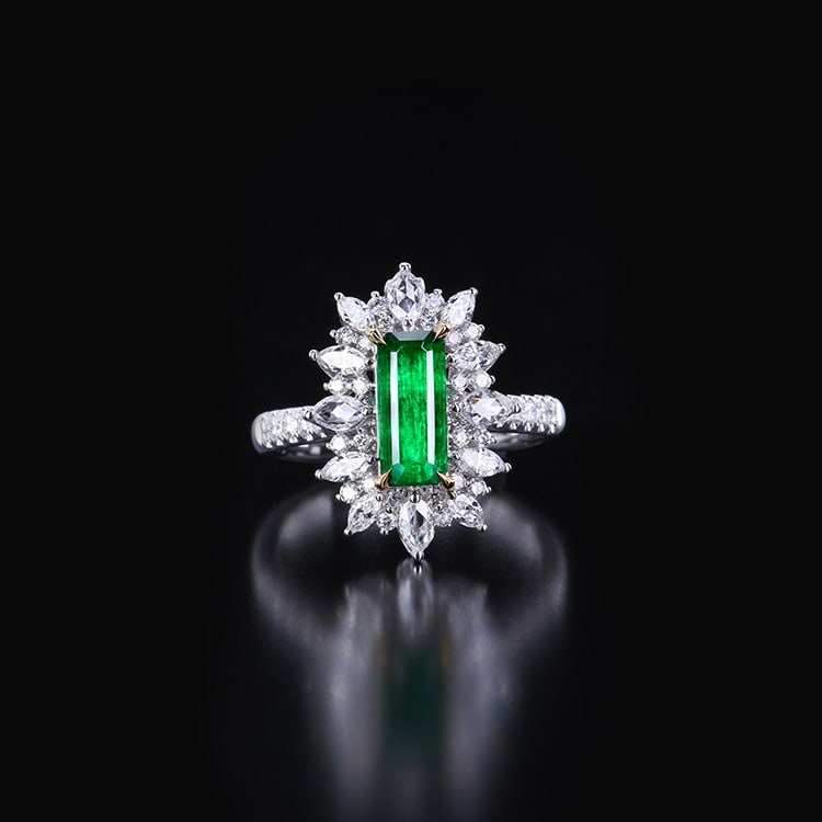 14k Gold 2.38 Ctw Vivid Green Natural Emerald & Diamond Ring/pendant( Without Chain ): Ref:231060333 // gold content:14k gold // ring size:7. 25us // // main gemstone:emerald // shape:octagonal // carat weight:1. 35ct // color:vivid green // treatment:natural // // adjacent gemstone 2