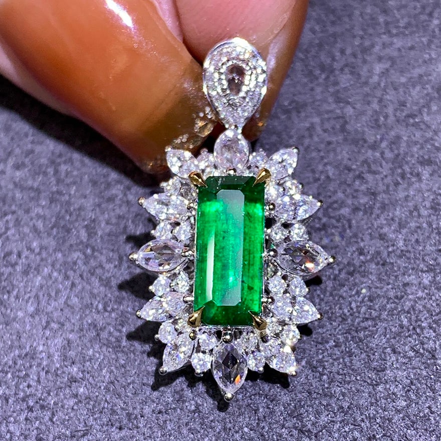 14k Gold 2.38 Ctw Vivid Green Natural Emerald & Diamond Ring/pendant( Without Chain ) - 5