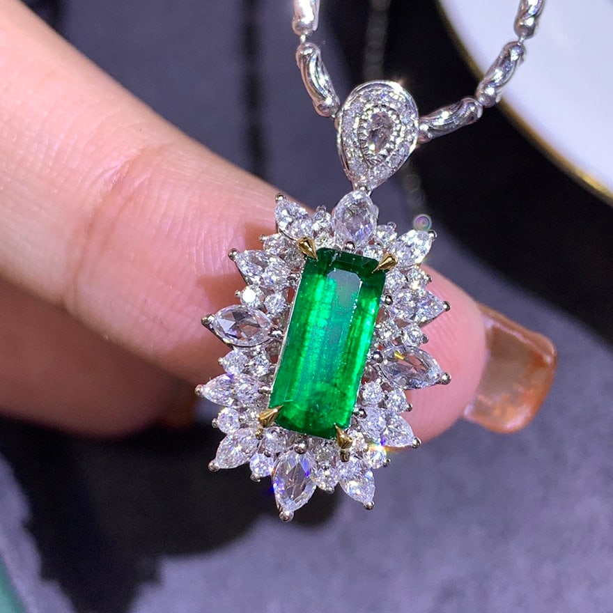 14k Gold 2.38 Ctw Vivid Green Natural Emerald & Diamond Ring/pendant( Without Chain ) - 6