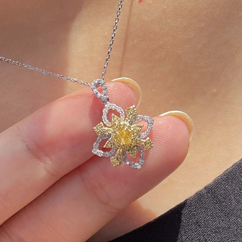 14k Gold 0.68 Ctw Natural Yellow Diamond & Diamond Necklace - 3