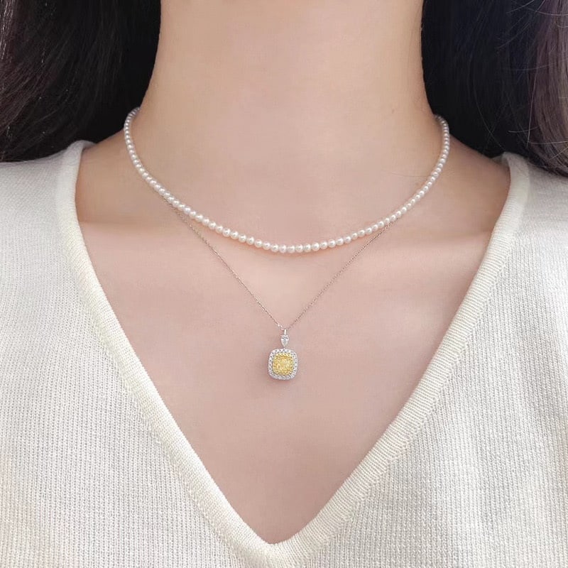 14k Gold 0.8 Ctw Natural Yellow Diamond & Diamond Pendant( Without Chain ) - 3