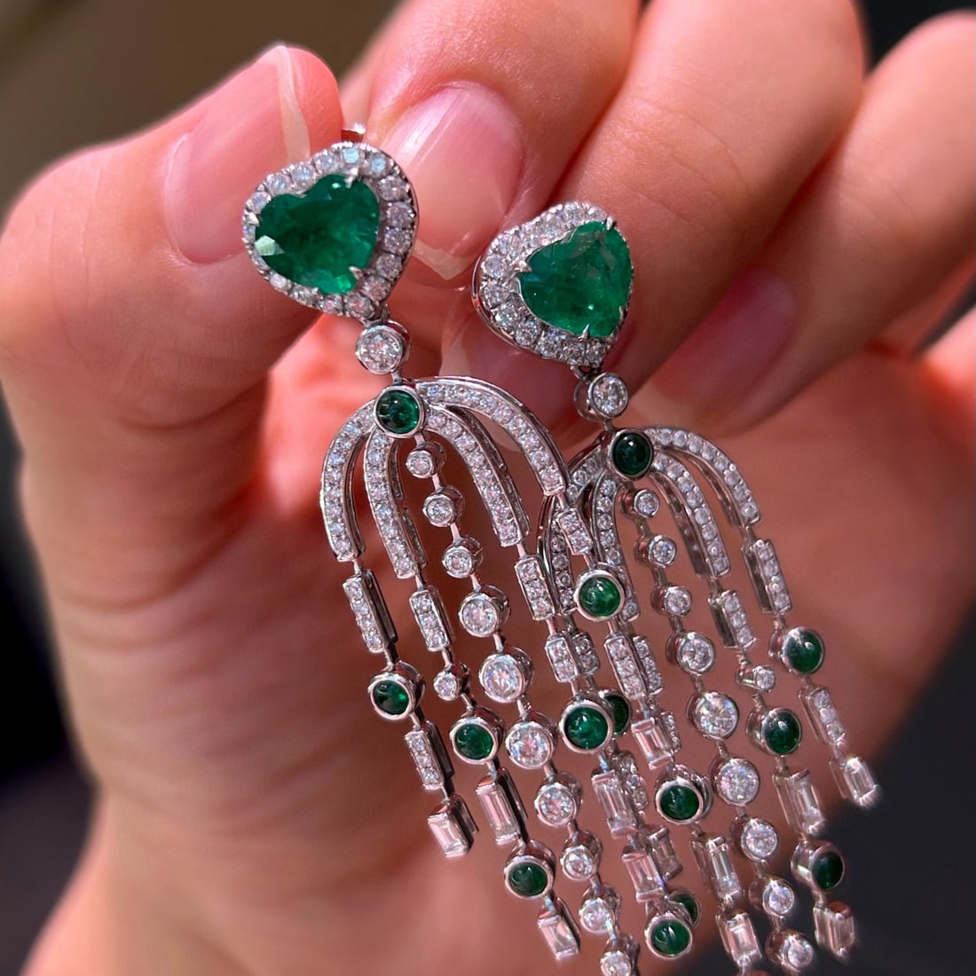 14k Gold 4.04 Ctw Vivid Green Natural Emerald & Emerald Earrings - 3