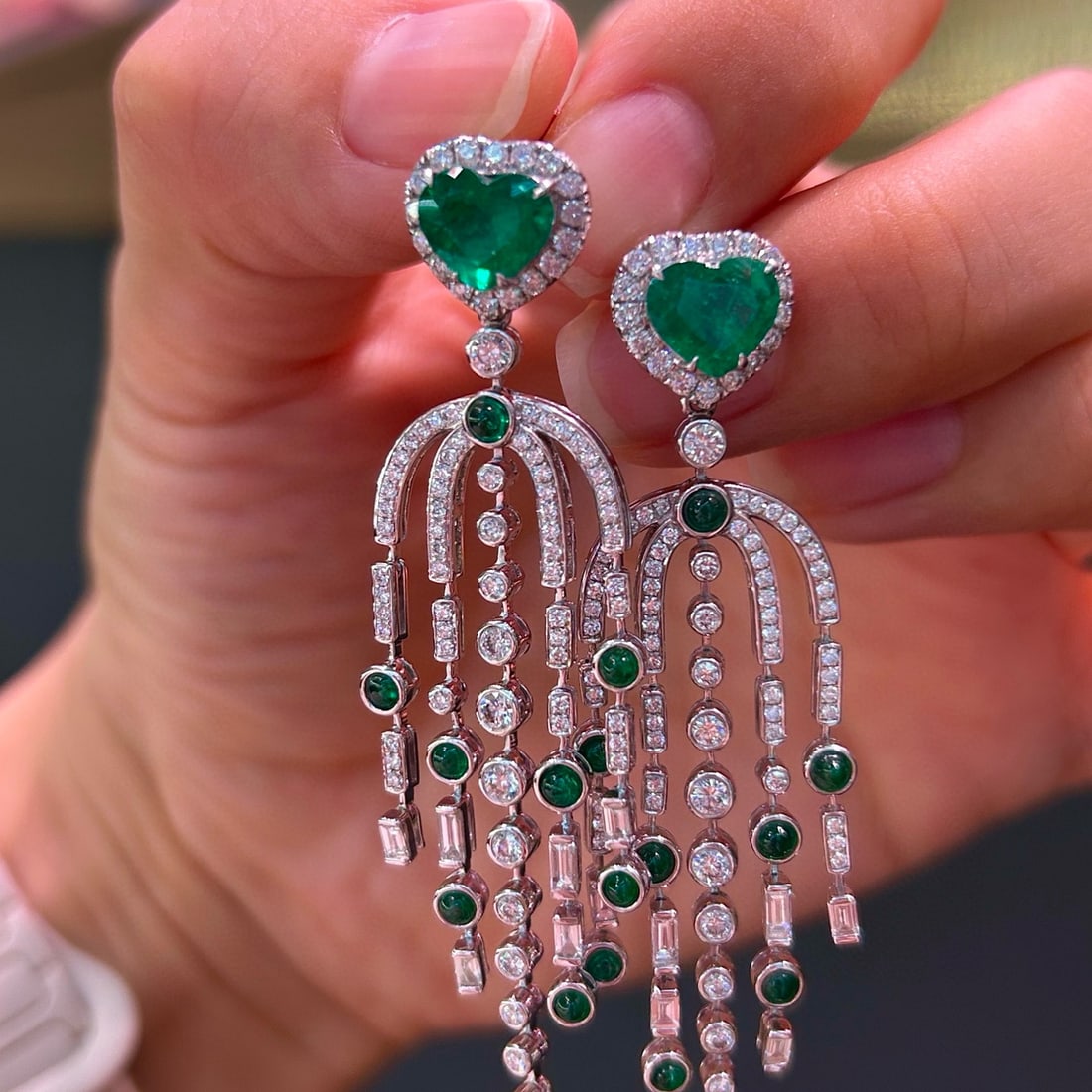14k Gold 4.04 Ctw Vivid Green Natural Emerald & Emerald Earrings - 4