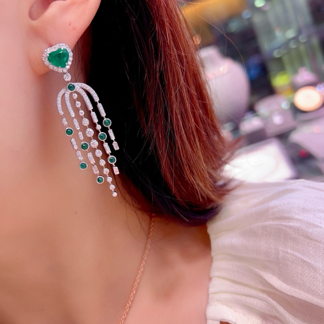 14k Gold 4.04 Ctw Vivid Green Natural Emerald & Emerald Earrings - 5