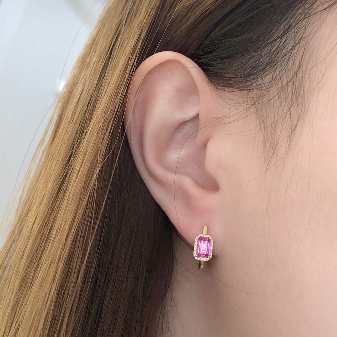 14k Gold 1.47 Ctw Natural Padparadscha Sapphire & Diamond Earrings - 8