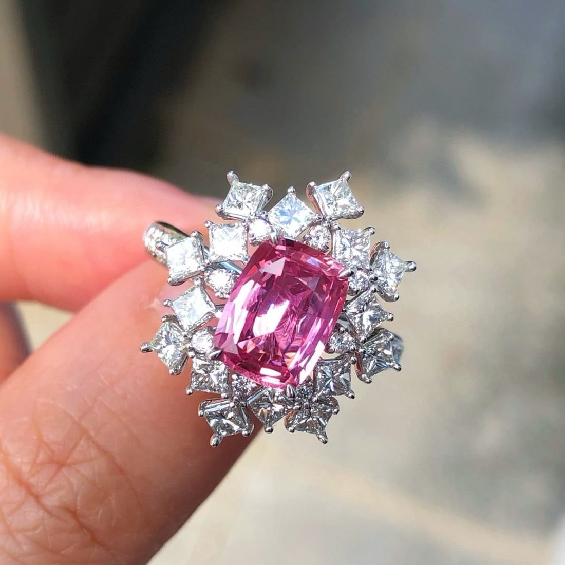 14k Gold 3.42 Ctw Natural Padparadscha Sapphire & Diamond Ring - 2