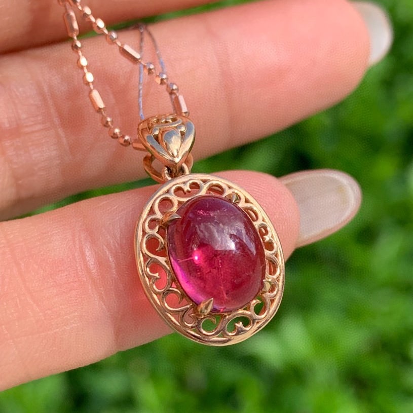14k Gold 3.55 Ct Natural Tourmaline Pendant( Without Chain ) - 4