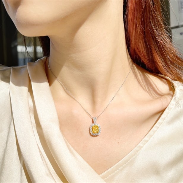 14k Gold 1.50 Ctw Natural Yellow Diamond & Diamond Necklace - 2
