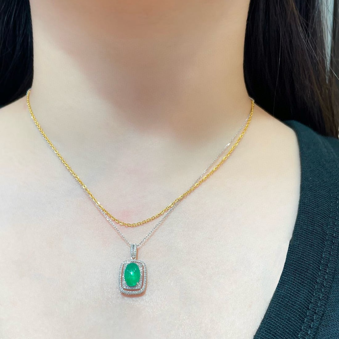 14k Gold 1.82 Ct Natural Emerald & Diamond Pendant( Without Chain ) - 2