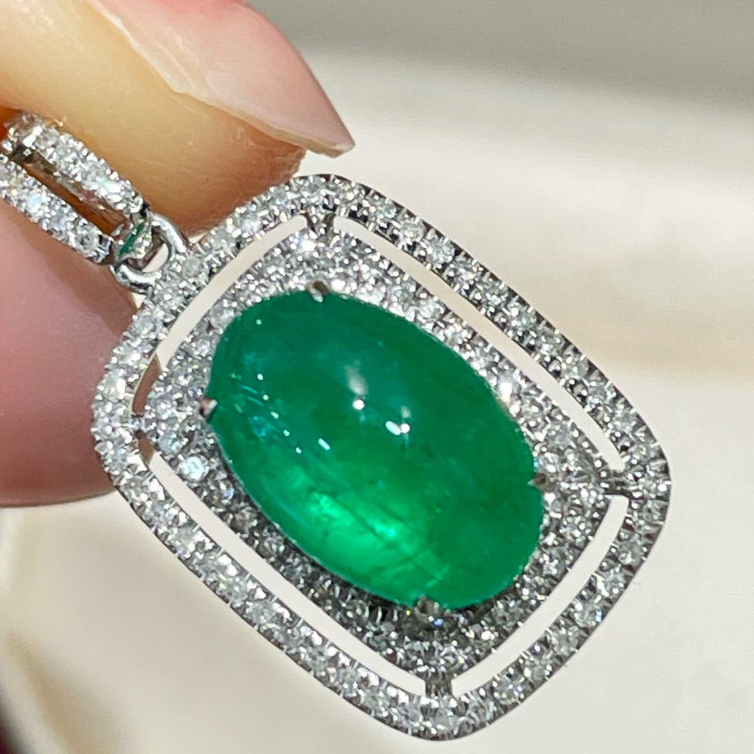 14k Gold 1.82 Ct Natural Emerald & Diamond Pendant( Without Chain ) - 4