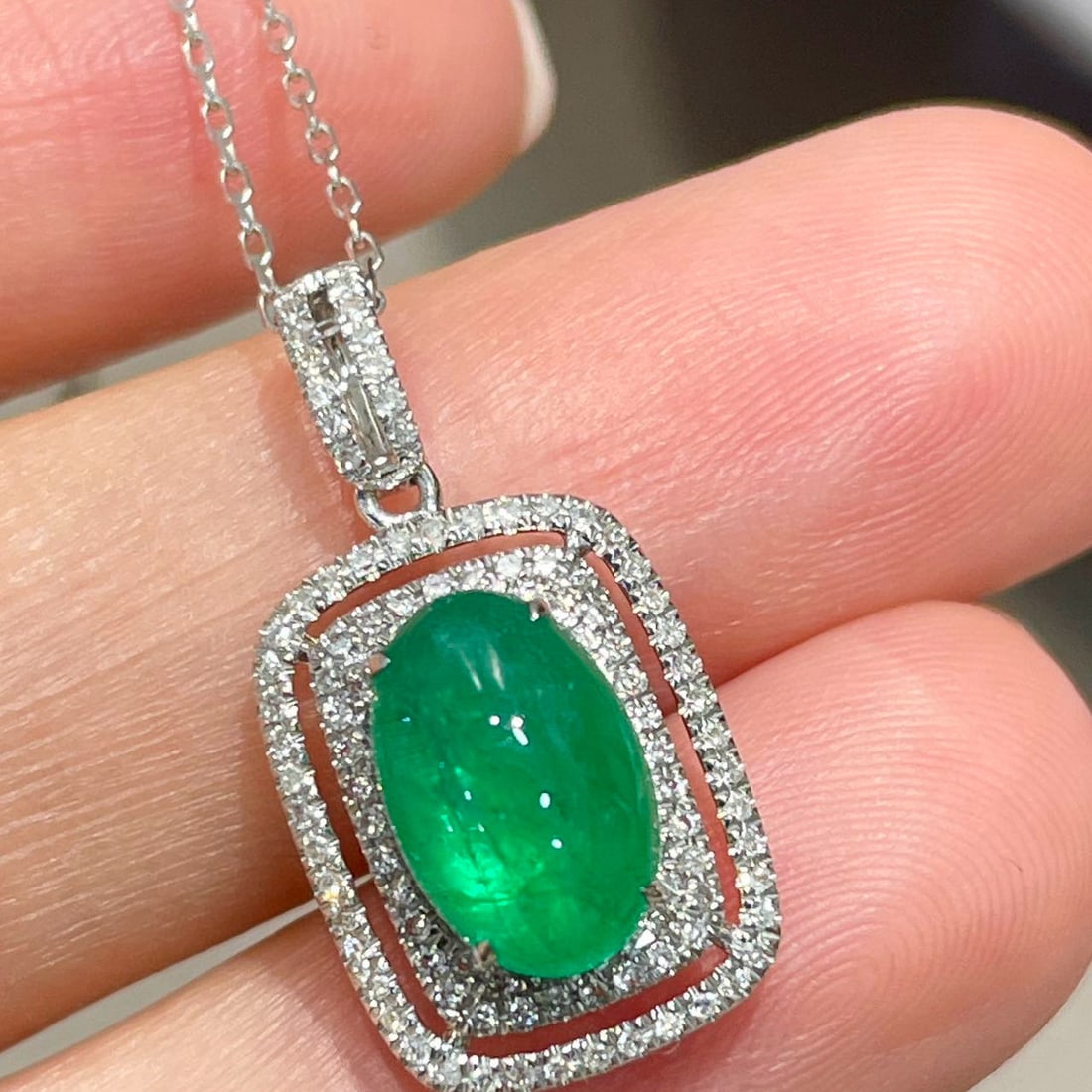 14k Gold 1.82 Ct Natural Emerald & Diamond Pendant( Without Chain ) - 5