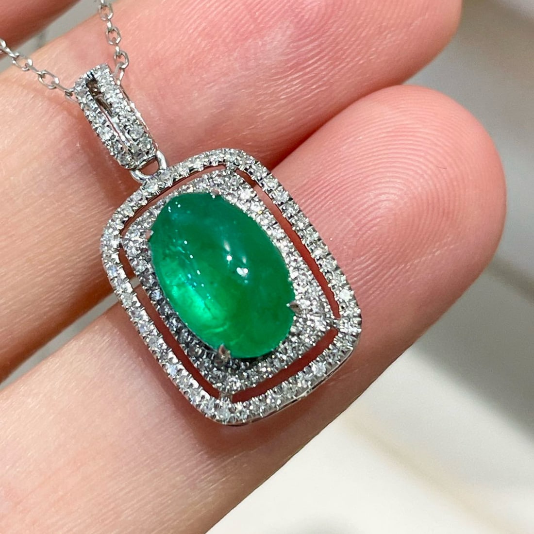 14k Gold 1.82 Ct Natural Emerald & Diamond Pendant( Without Chain ) - 6