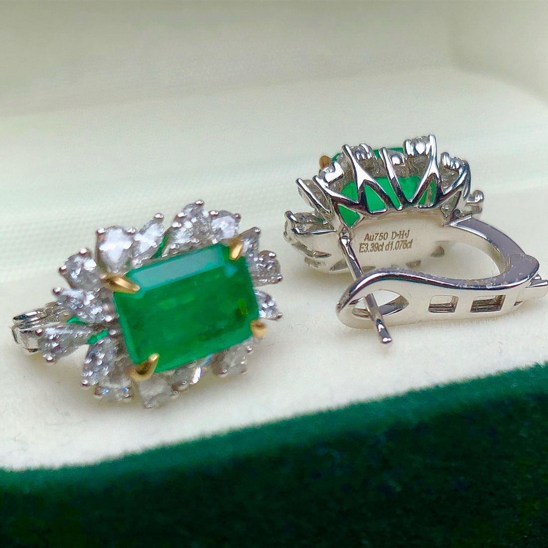 14k Gold 4.46 Ctw Vivid Green Natural Emerald & Diamond Earrings - 5