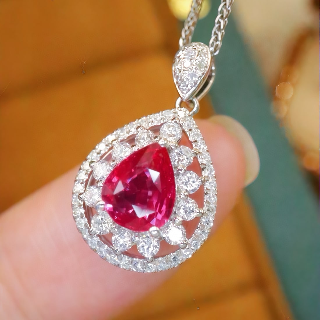 14k Gold 1.40 Ctw Natural Ruby & Diamond Pendant( Without Chain ) - 2