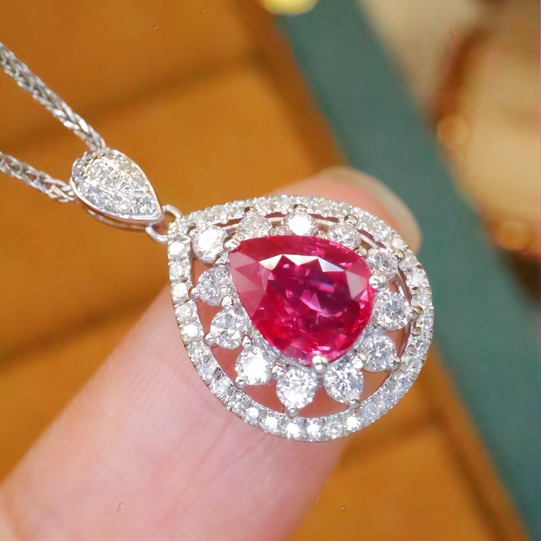 14k Gold 1.40 Ctw Natural Ruby & Diamond Pendant( Without Chain ) - 3